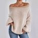 Women's Off-Shoulder Knit Sweater With Color Block Stripes & Lantern Sleeves – Relaxed Fit, Casual Elegance For Fall_voghion.com
