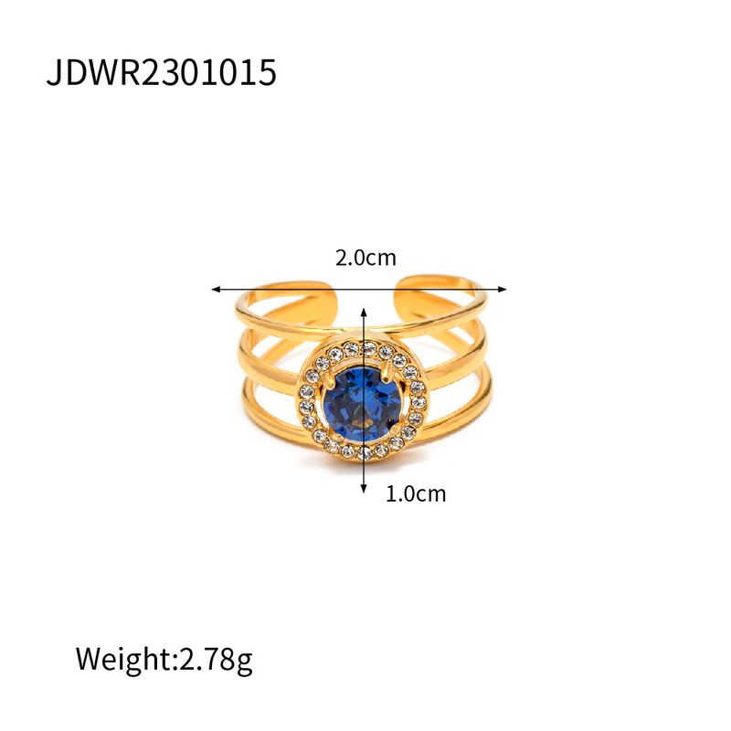 Instagram Gold Blue Round Zircon Open with Colorless and Unique Design, Versatile Ring_voghion.com