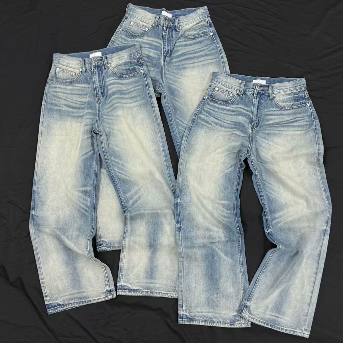 Heavyweight Vintage Washed Jeans For Men – Distressed Blue Denim, Relaxed Straight Fit, Cleanfit Styling_voghion.com