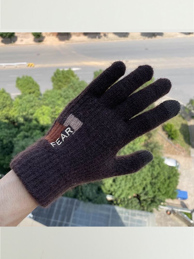 Touchscreen Schwarze Handschuhe Herren Winter Warm Plus Samt Verdickte Wolle Baumwolle Fünf Finger Winter Reiten Studenten Kaltes Neujahr_voghion.com