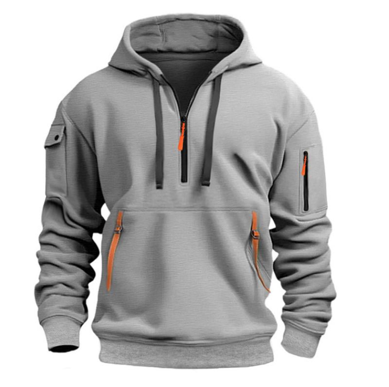 Modieuze heren casual sport multi rits pullover, modieuze en trendy fleece hoodie_voghion.com