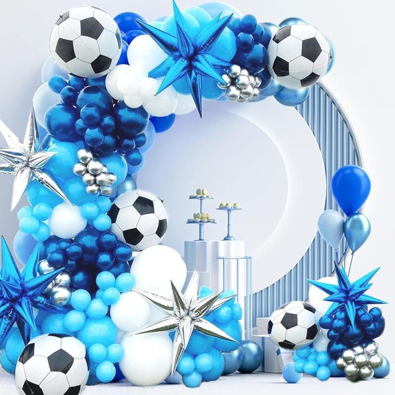 Futball témájú lufilánc szett kék robbanó csillag lufi fiú születésnapi parti dekorációs kellékek felfújható_voghion.com