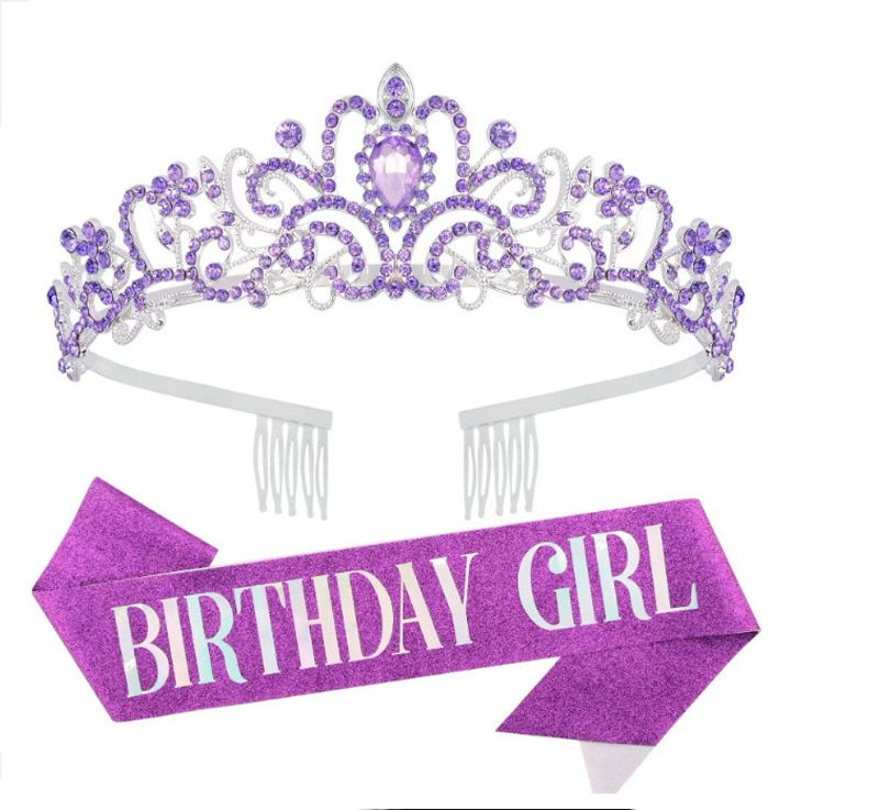 Roze Meisjes Etiquette Riem Rose Goud Verjaardagsfeest Decoratie Rekwisieten Kroon Schouderband Koningin Lint Set Cadeau_voghion.com