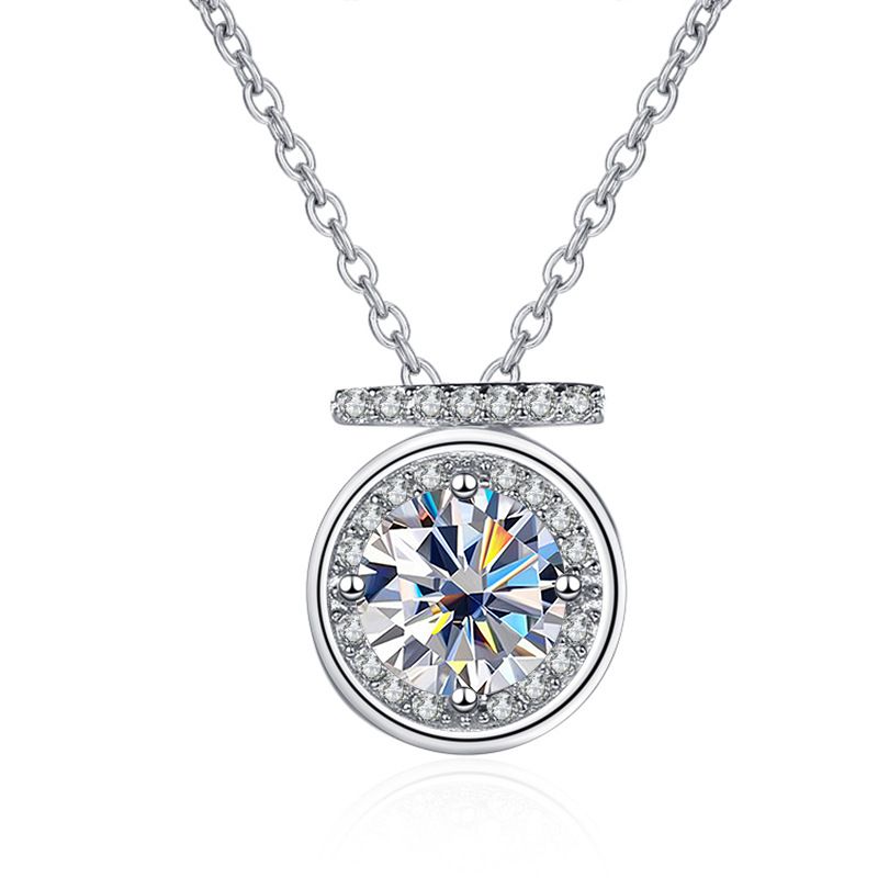 Tancise  Sterling Silver D Color Moissanite Necklace For Women 1Carat Classic Four Claws Round Cut Accessories Pendant_voghion.com
