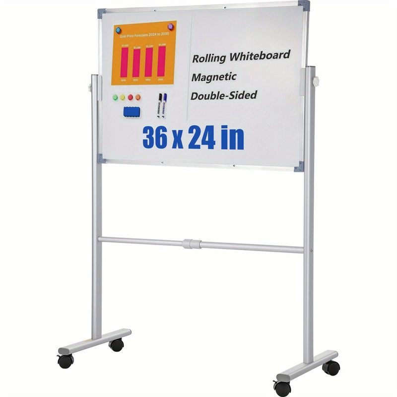 36x24 Inch Mobile Whiteboard Double Sided Magnetic 360 Degree Rotating Adjustable Height Locking Wheels Aluminum Frame For Office School Home_voghion.com