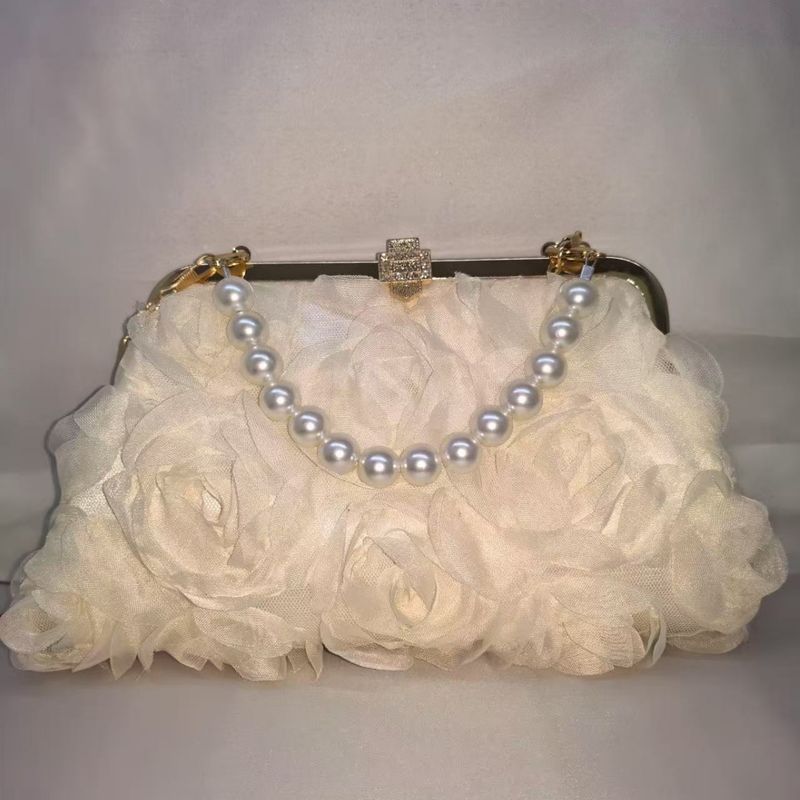 3D Blume Party Perle Handheld Crossbody Kette Tasche Für Frauen Koreanische Mode Handtasche Süß Und Sanft_voghion.com