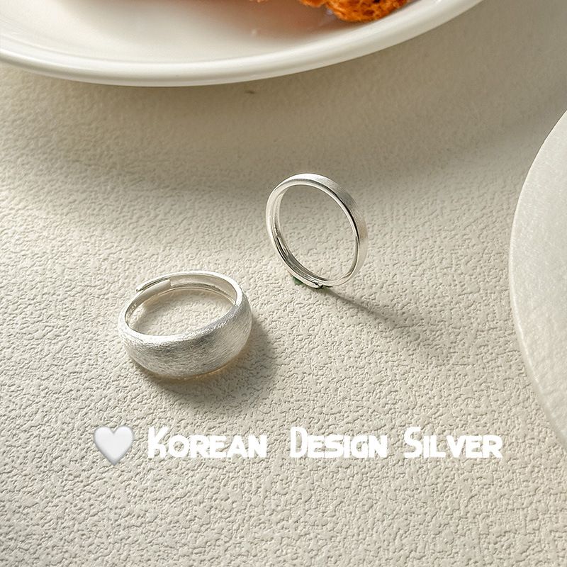 S Pure Silver Brushed Matte For Women Wide Band Minimalist Couple Design Ring_voghion.com