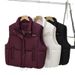Women’s Quilted Vest – Stand Collar Short Puffer Sleeveless Jacket, Lightweight Casual Layering Piece For Streetwear & Office (Black/Deep Red/Cream)_voghion.com