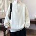 Lockerer, hochgeschlossener Pullover mit halbem Reißverschluss, vielseitiger Retro-Strickpullover für Herren in Unifarben, Strickjacke aus Garn_voghion.com