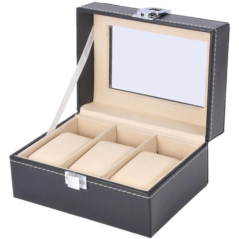 3 Slots PU Leder Uhrenbox Aufbewahrungsbox Display Aufbewahrungsbox 3 Slots PU Leder Uhrenbox Box_voghion.com