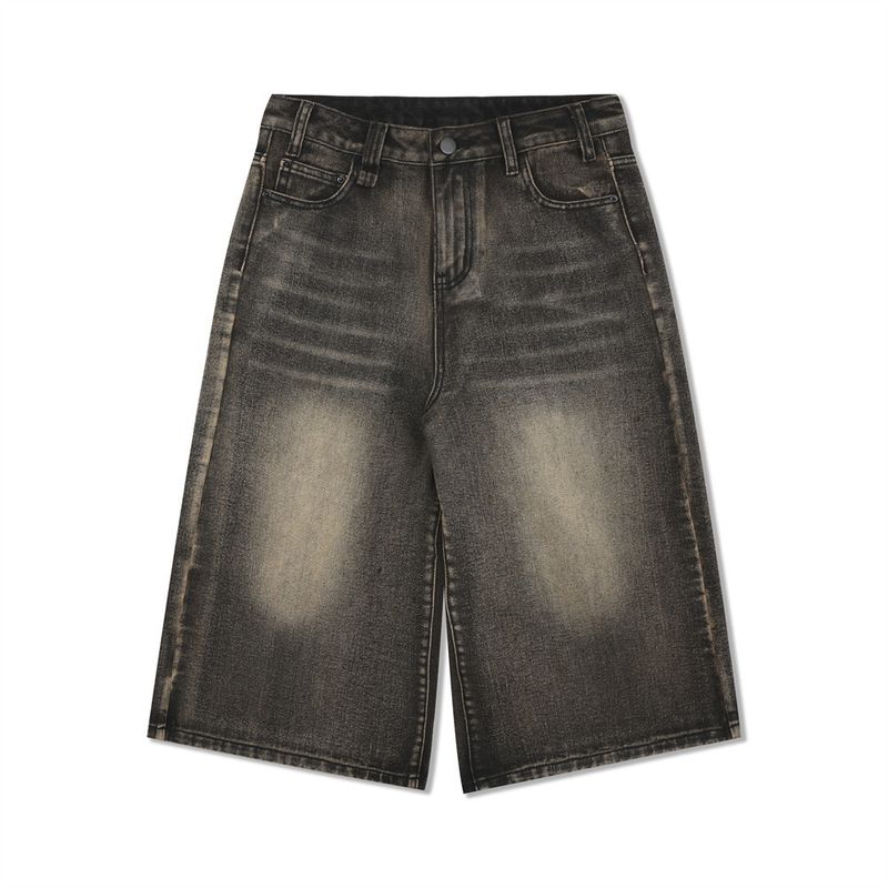 Ανδρικά ρούχα πλυμένα παλιά τζιν σορτς Vibe High Street Retro Loose Casual Παντελόνι Επτά Πόντου πάνω από το Γόνατο_voghion.com