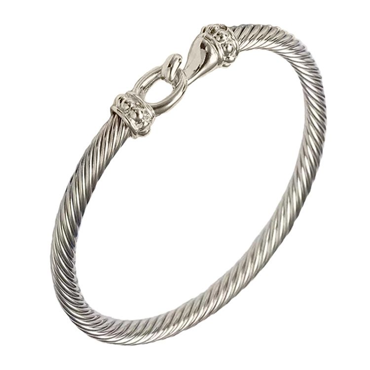 Gioielli e accessori Nuovo braccialetto aperto retrò in acciaio inossidabile a forma di C Bracciale semplice in acciaio al titanio da donna con corda intrecciata e amo da pesca_voghion.com