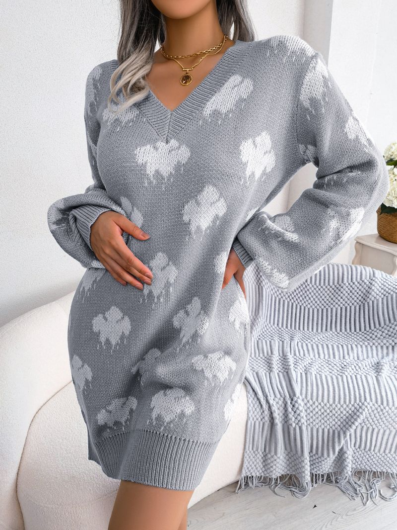 Women's clothing Real shot of autumn and winter street style contrasting color cloud lantern sleeve bottoming sweater dress independent station_voghion.com