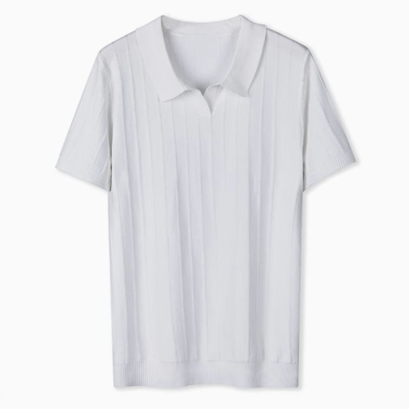 Men's Clothing Retro Short Sleeved Sweater Men's Textured Business Casual Polo Shirt Men's Lapel T Shirt Men_voghion.com