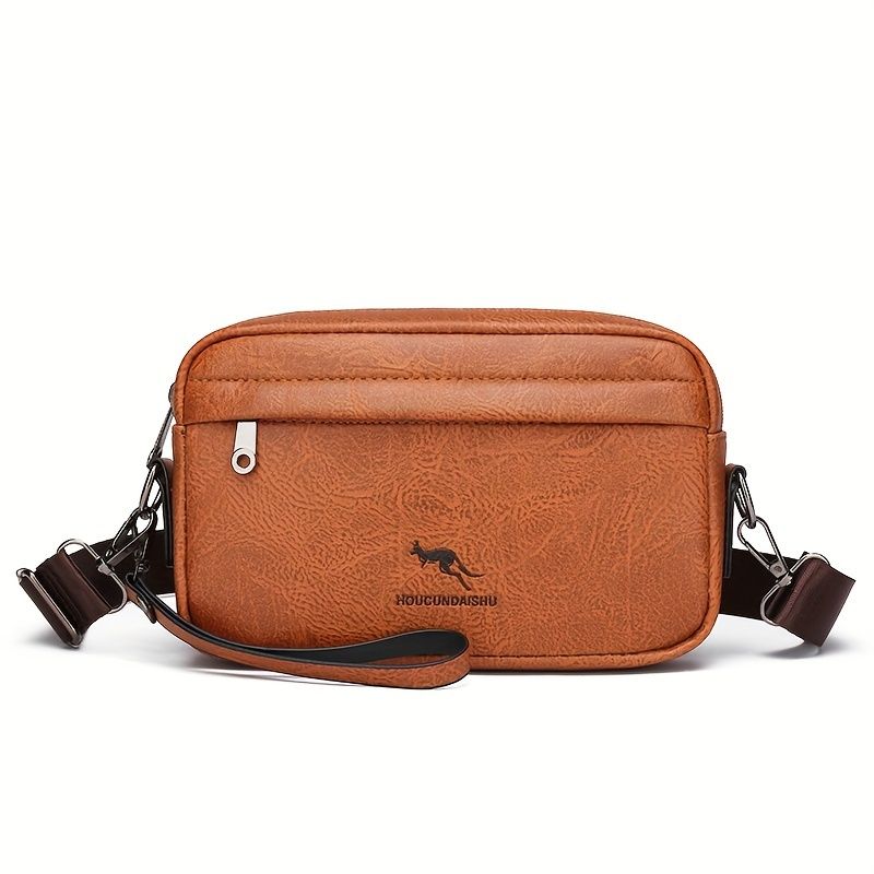 1 Stück Herren Vintage PU Leder Clutch Mode Reißverschluss Umhängetasche, Mit Abnehmbarem Schultergurt_voghion.com