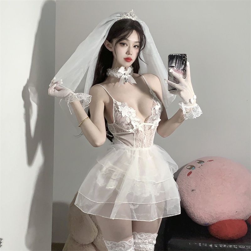Lenjerie sexy din dantelă cu perspectivă din plasă, cu decolteu adânc în V, salopetă tentantă pentru femei_voghion.com