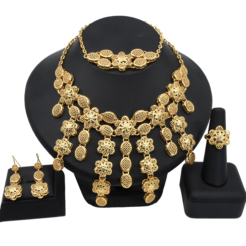 Dubai Bridal Jewelry Set Nigerian Women Necklace Earrings Ring Bracelet Four Piece Set Wholesale_voghion.com
