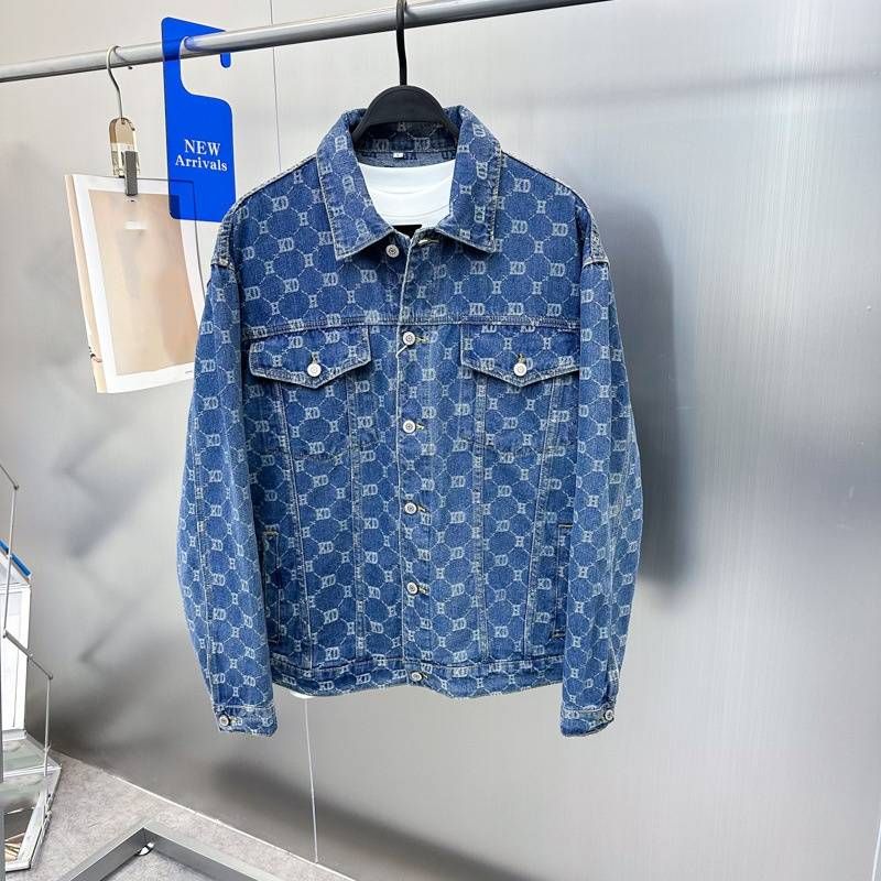 Men's Clothing Denim Jacket Fashion Thin Jacquard Men's Loose Jacket Lapel Coat Trend_voghion.com