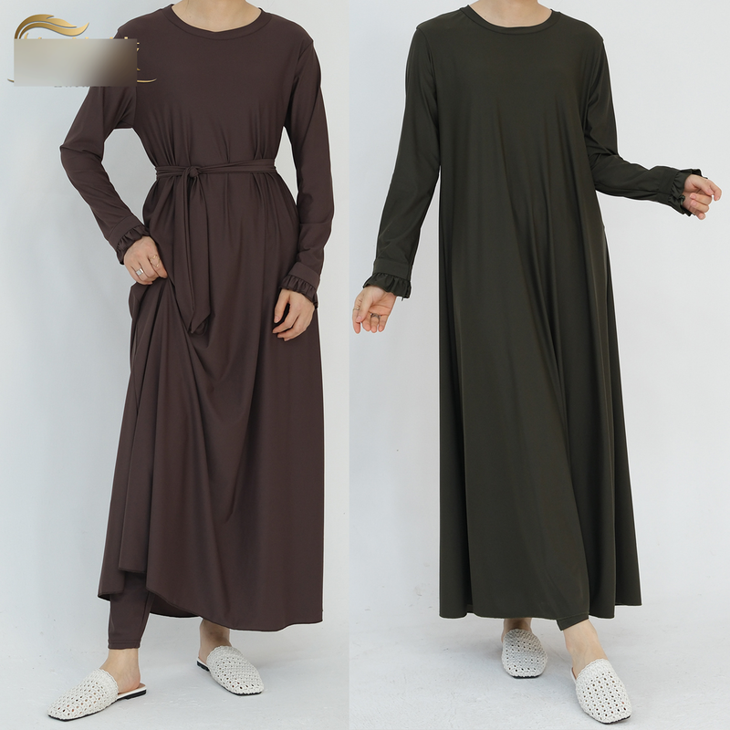 Conservative Solid Color Spot Split Two Piece Swimsuit_voghion.com