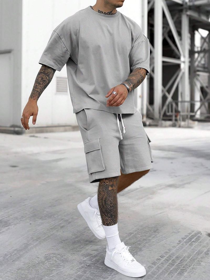 Men's Summer Fashion Short Sleeve & 5-Inch Shorts Set - Lightweight Modal Cotton Blend For Gym_voghion.com