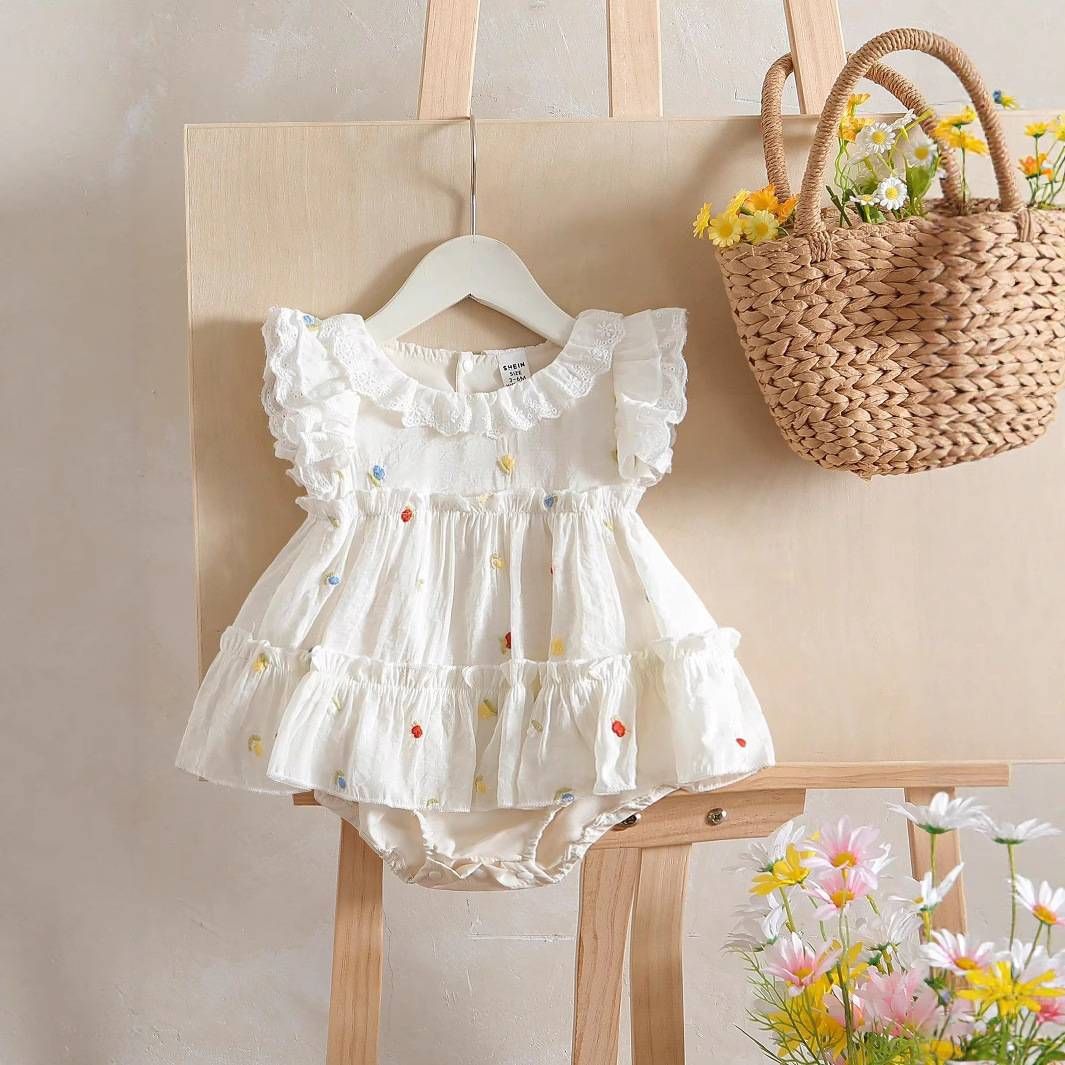 Tutina estiva per bambine, per mamma e bambini - Tutina senza maniche in morbido cotone per neonati fino a 18 mesi (bianco, 1-3 mesi/3-6 mesi/6-9 mesi/9-12 mesi/12-18 mesi)_voghion.com