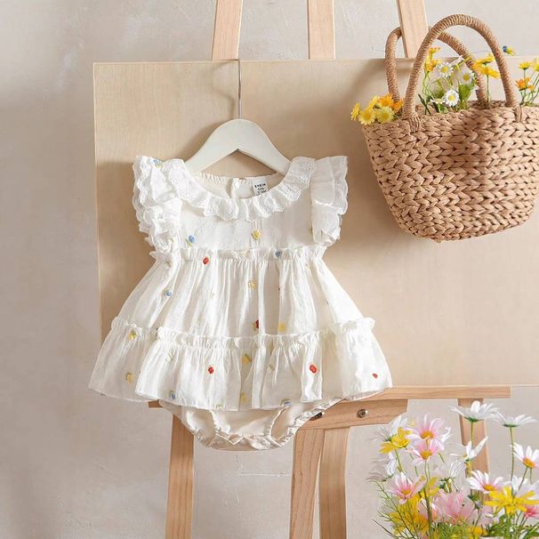 Tutina estiva per bambine, per mamma e bambini - Tutina senza maniche in morbido cotone per neonati fino a 18 mesi (bianco, 1-3 mesi/3-6 mesi/6-9 mesi/9-12 mesi/12-18 mesi)_voghion.com