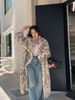 Elegant Faux Fur Coat With Knit Collar & Flounce Hem – Leopard Print Long Coat For Women_voghion.com