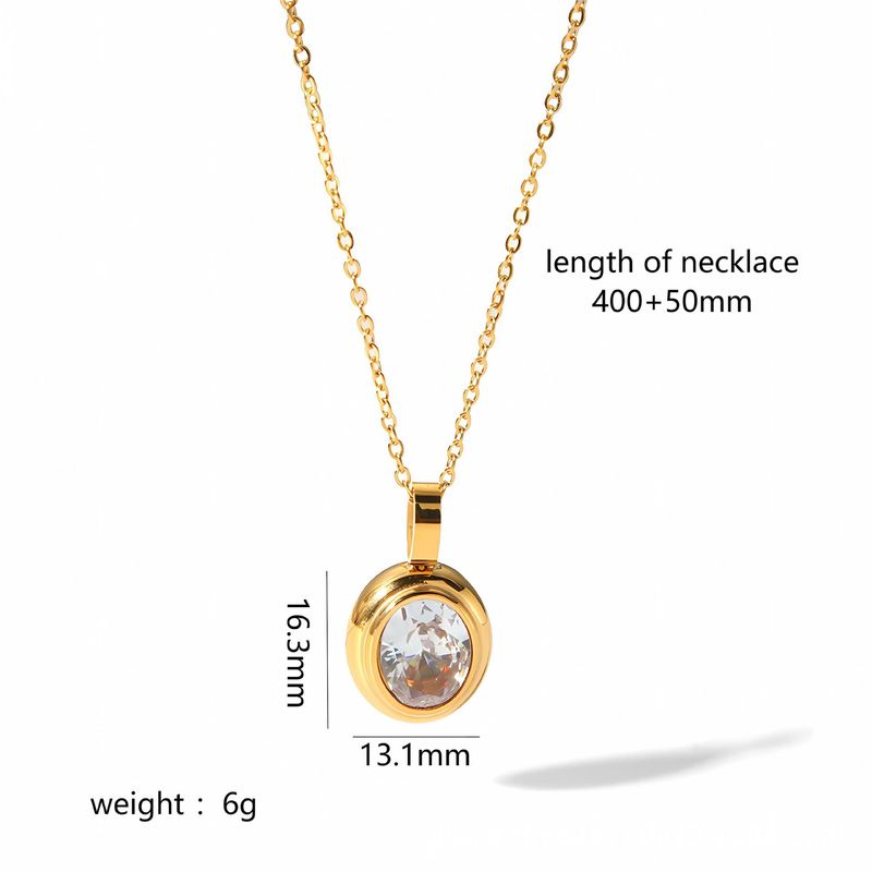 Set di orecchini ellittici in zircone e ciondolo per collana in acciaio inossidabile placcato oro_voghion.com