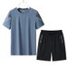 Sommersport Lässiges T-Shirt mit Rundhalsausschnitt aus Eisseide, Shorts, atmungsaktiv, schnelltrocknend, zweiteiliges Herrenset_voghion.com