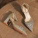 6666-3 Scarpe con tacco grosso, paillettes, strass, fibbia, cinturino singolo, abito da banchetto da sposa, tacchi alti, eleganti glitter_voghion.com