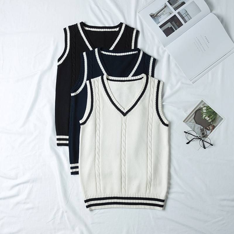 Dametøjsspot College Britisk Style JK Uniform V-hals Herre- og Damesneaker med Snoet Farve Skoleuniform_voghion.com