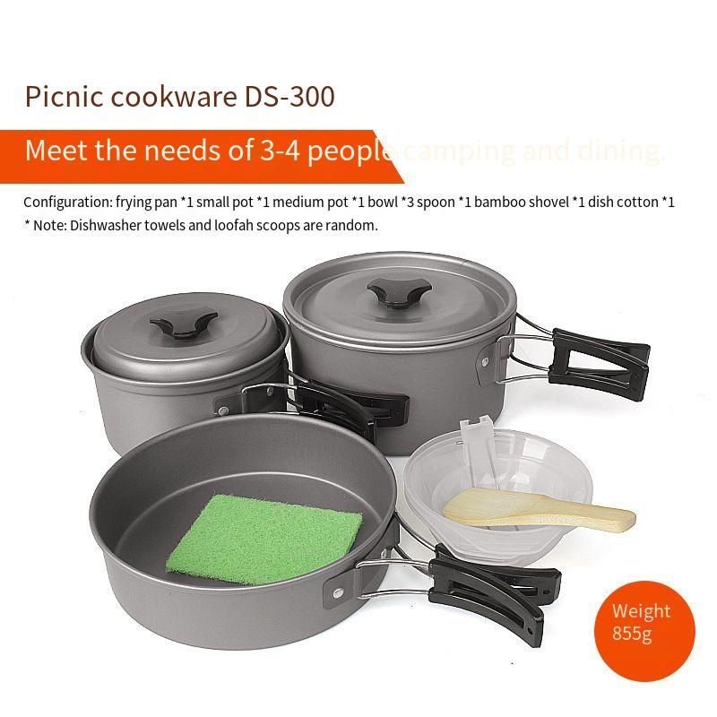 Outdoor Camping Pot Set 3 4 Personen Kookgerei Set Camping Draagbare Pot Opvouwbare Picknick Zelfrijdende Servies DS300_voghion.com