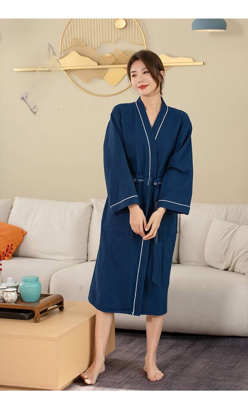 High End Hotel Bathrobe Women's Spring And Autumn Pure Cotton Waffle Bathrobe Men's Couple Four Seasons Robe Absorbent Long_voghion.com