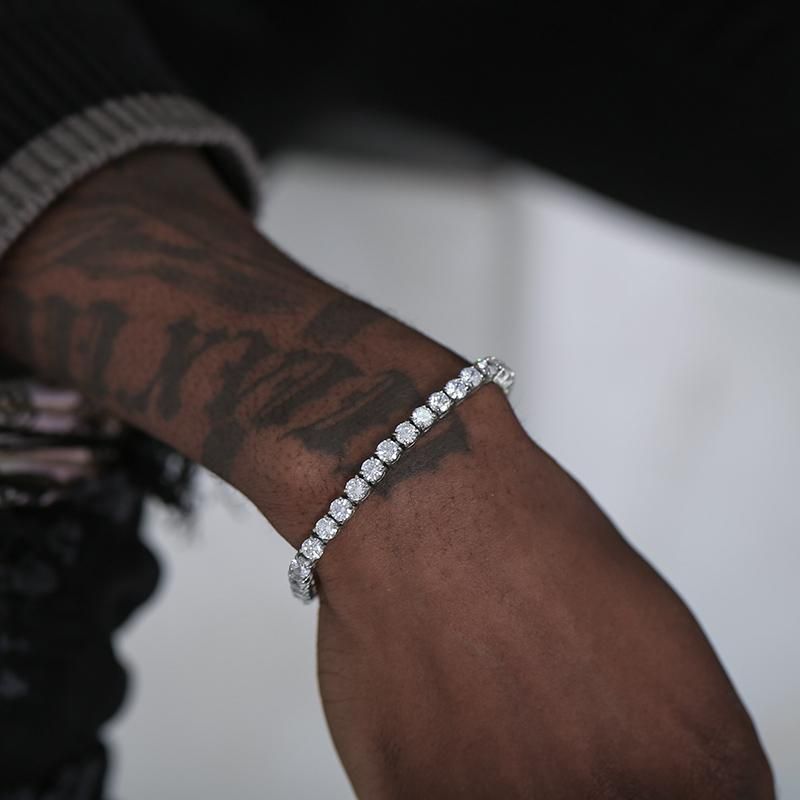 Men's Stainless Steel Tennis Chain Bracelet - Cubic Zirconia Hip Hop Jewelry With Spring Clasp (Adjustable & Hypoallergenic)​_voghion.com