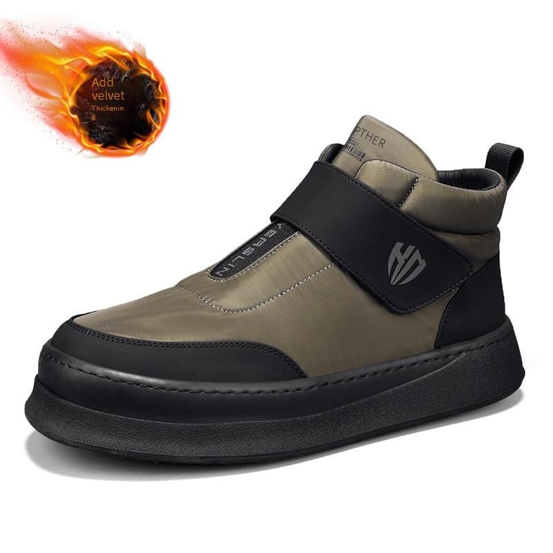 Men's Winter Snow Boots With Velcro Closure – Thickened Fleece Lined Mid-Cut Casual Shoes For Cold Weather​_voghion.com