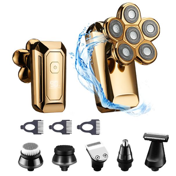 Rasoir électrique 4D 6 en 1 pour hommes, rechargeable, 6 têtes flottantes, tondeuse à barbe, nez, oreilles, cheveux, tête chauve pour hommes, rasoir, tondeuse, visage_voghion.com