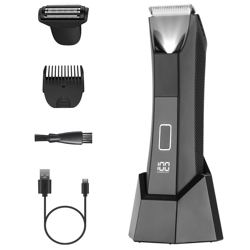2 In 1 Electric Body Trimmer For Men Cordless Beard Groin Ball Pubic Hair Shaver IPX7 Waterproof Razor With LED Light LCD Display Guard Comb Shaving_voghion.com