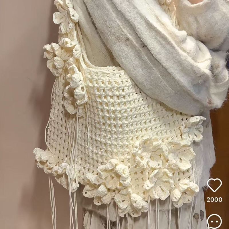 Handmade DIY Hollow Material Kit Flower Tassel Woven Bag Yarn Knitting Crochet Custom Holiday Gift For Girlfriend_voghion.com