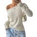 Maglione lavorato a maglia oversize con spalle scoperte, tinta unita e semplice, da donna, a costine, morbido, casual, a maniche lunghe, per autunno e inverno_voghion.com