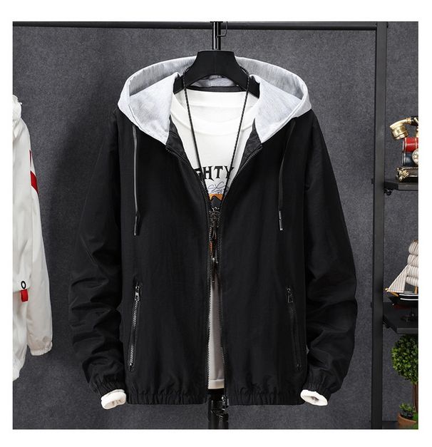 Autumn jacket men's Korean version slim jacket student trendy personality handsome top spring and autumn men's hooded outer wear_voghion.com