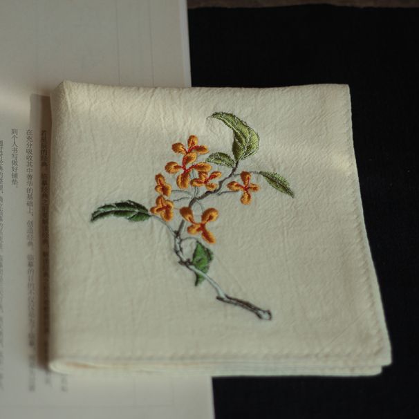 Chinesisches antikes Taschentuch, Geschenk, schweißabsorbierendes kleines quadratisches Tuch für Damen, süße Osmanthus-Stickerei, weiches Baumwolltaschentuch_voghion.com