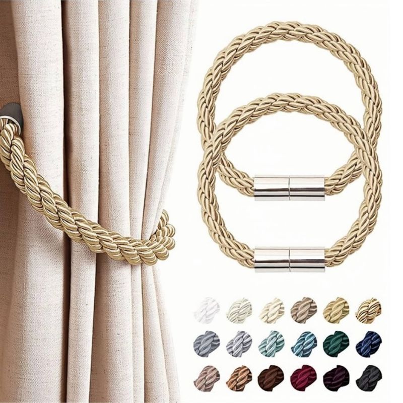 2 Pcs (1 Pair) Strong Magnetic Curtain FoldsModern Minimalist Style Curtain FoldsConvenient Decorative Braided Cord Curtain Holder Adaptable_voghion.com
