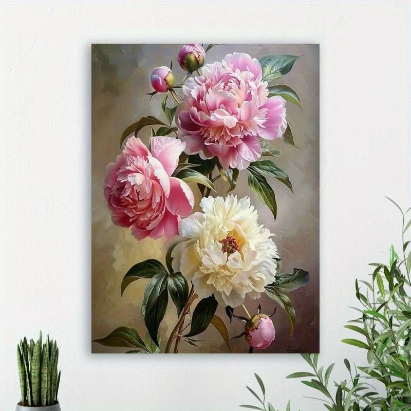 1pc Charming Peony Bouquet Canvas Prints Painting,Poster Wall Decoration Painting Suitable For Home Gifts Living Room Bathroom Bedroom Kitchen_voghion.com