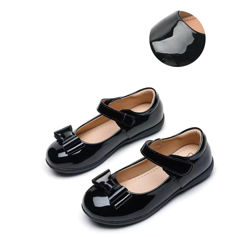 Girls Black Leather Shoes 2025 Spring And Summer British Campus Student Shoes Single Shoes Children's Performance Beans Princess Shoes_voghion.com