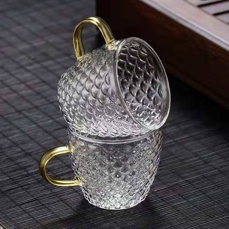 Hammered Glass Teapot Set With 4 Cups – Borosilicate Heat-Resistant, Explosion-Proof & Portable Tea Maker For Office/Home, Stainless Steel Filter_voghion.com
