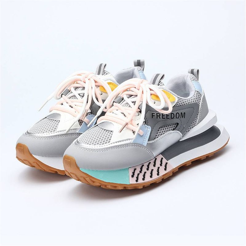 2025 Fashion Sneakers Women's Artificial PU Splicing Low Top Lace-Up Breathable Thick Sole Non-Slip Wear-Resistant Running Shoes 36-41_voghion.com