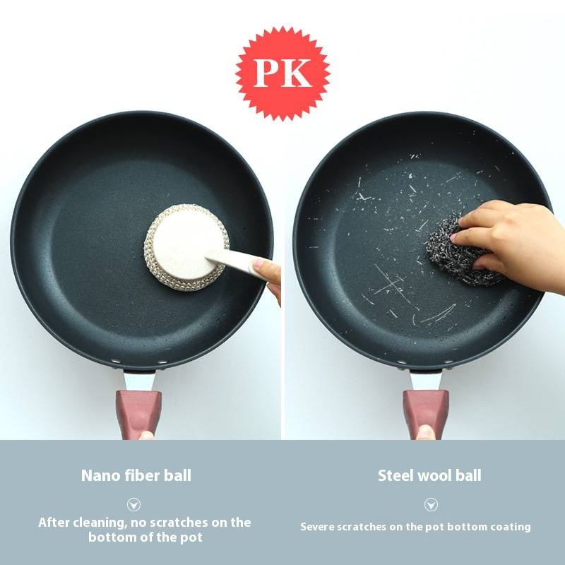 Nano staalwol scrubber met lange steel – krasvrije afwasborstel voor potten en pannen | Duurzame, roestbestendige schoonmaaktool die niet verhaart_voghion.com