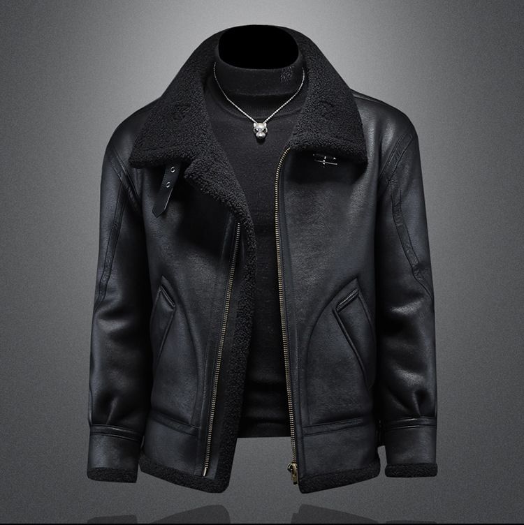 Men's Oversized Shearling-Lined Jacket – Thickened Winter Coat With Fleece Interior (Black, Relaxed Fit, M-5XL)_voghion.com