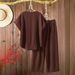 Women's Clothing Two Piece Solid Color Short Sleeved Top And Trousers Suit_voghion.com