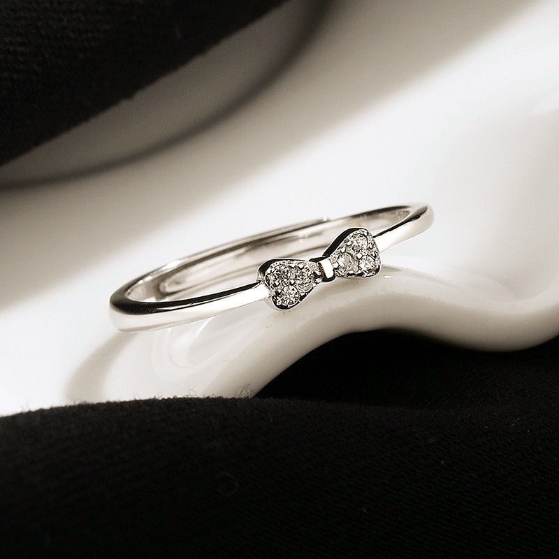 S sterling silver small diamond bow ring, personalized, simple, light, luxurious, and high-end open loop bracelet_voghion.com